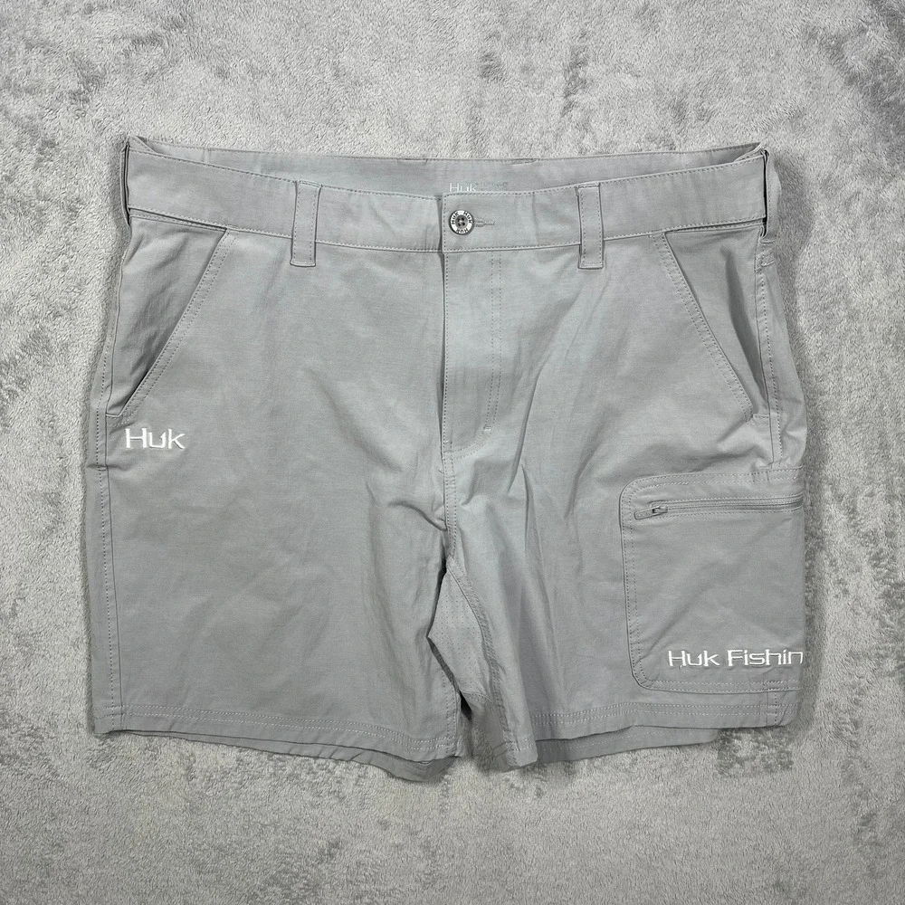 Huk Fishing Shorts Mens XL Grey Performance Utility Cargo Pocket